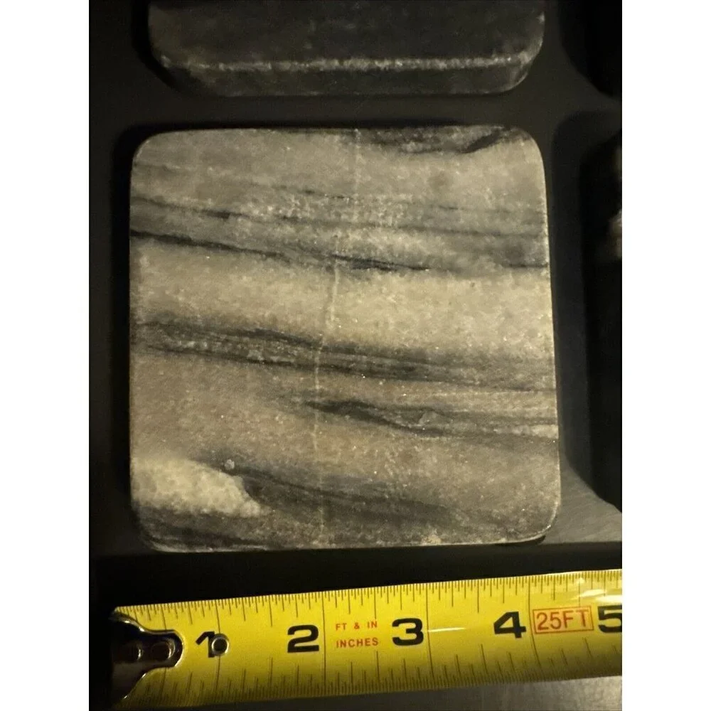 Grey Marble Rounded Edge Square Coaster Set 4